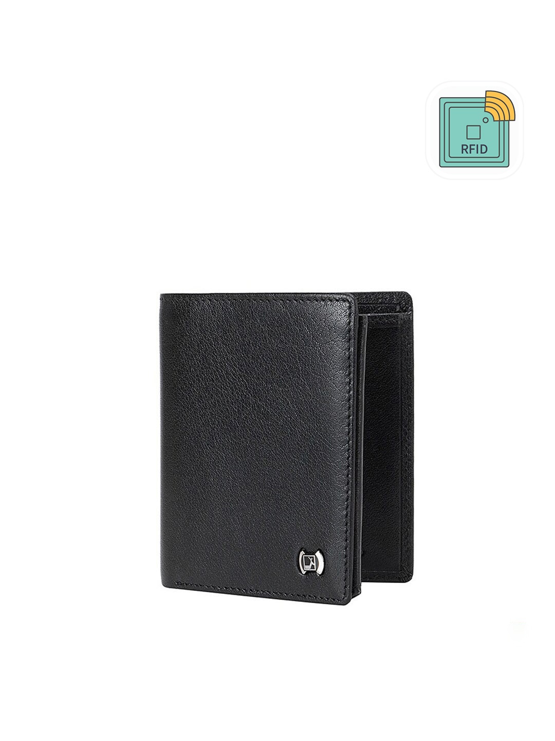 

Da Milano Men Black Textured Leather Two Fold Wallet