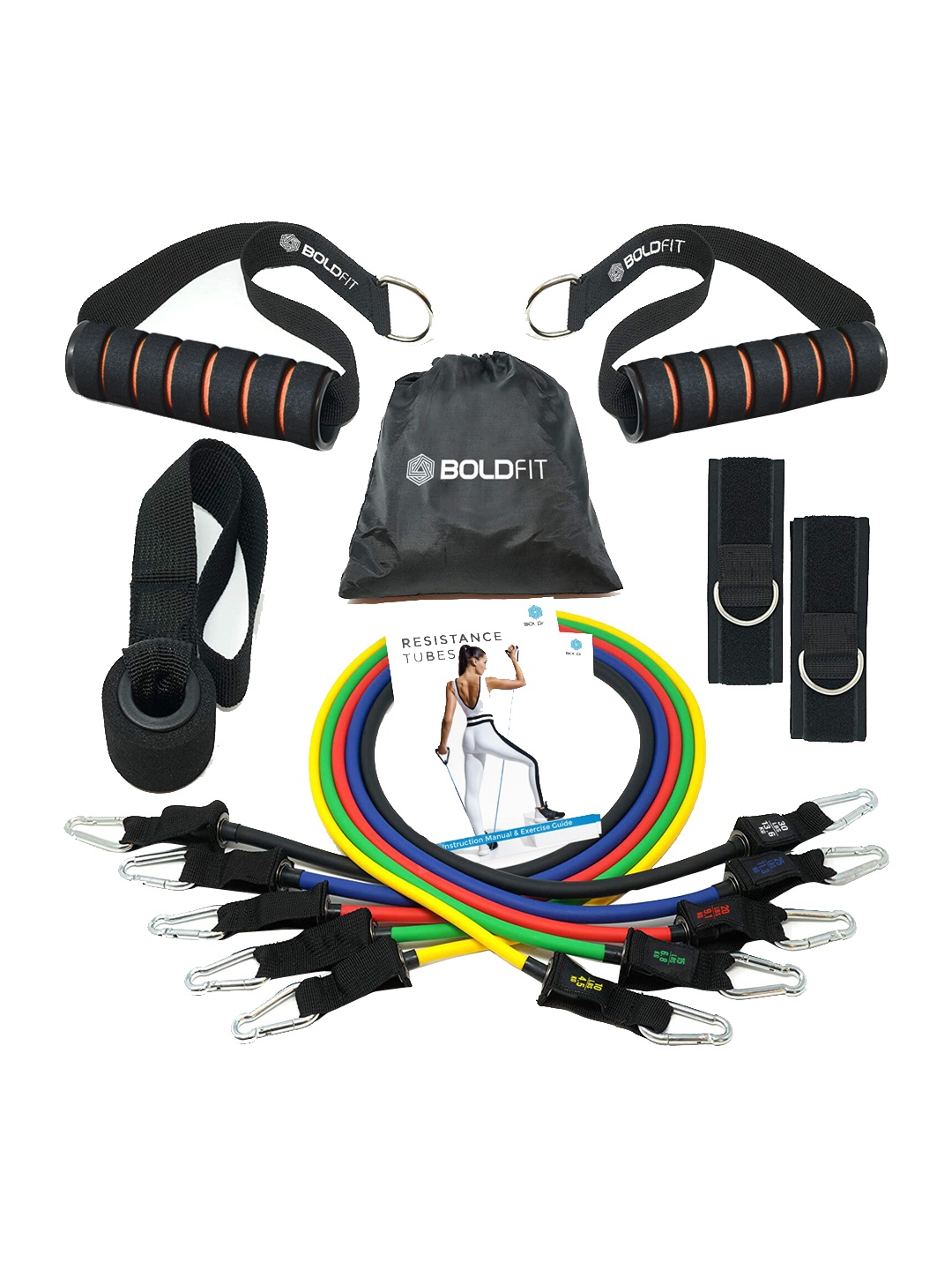 

BOLDFIT Orange 11 Pc Resistance Tube Set Sports Accessories, Multi