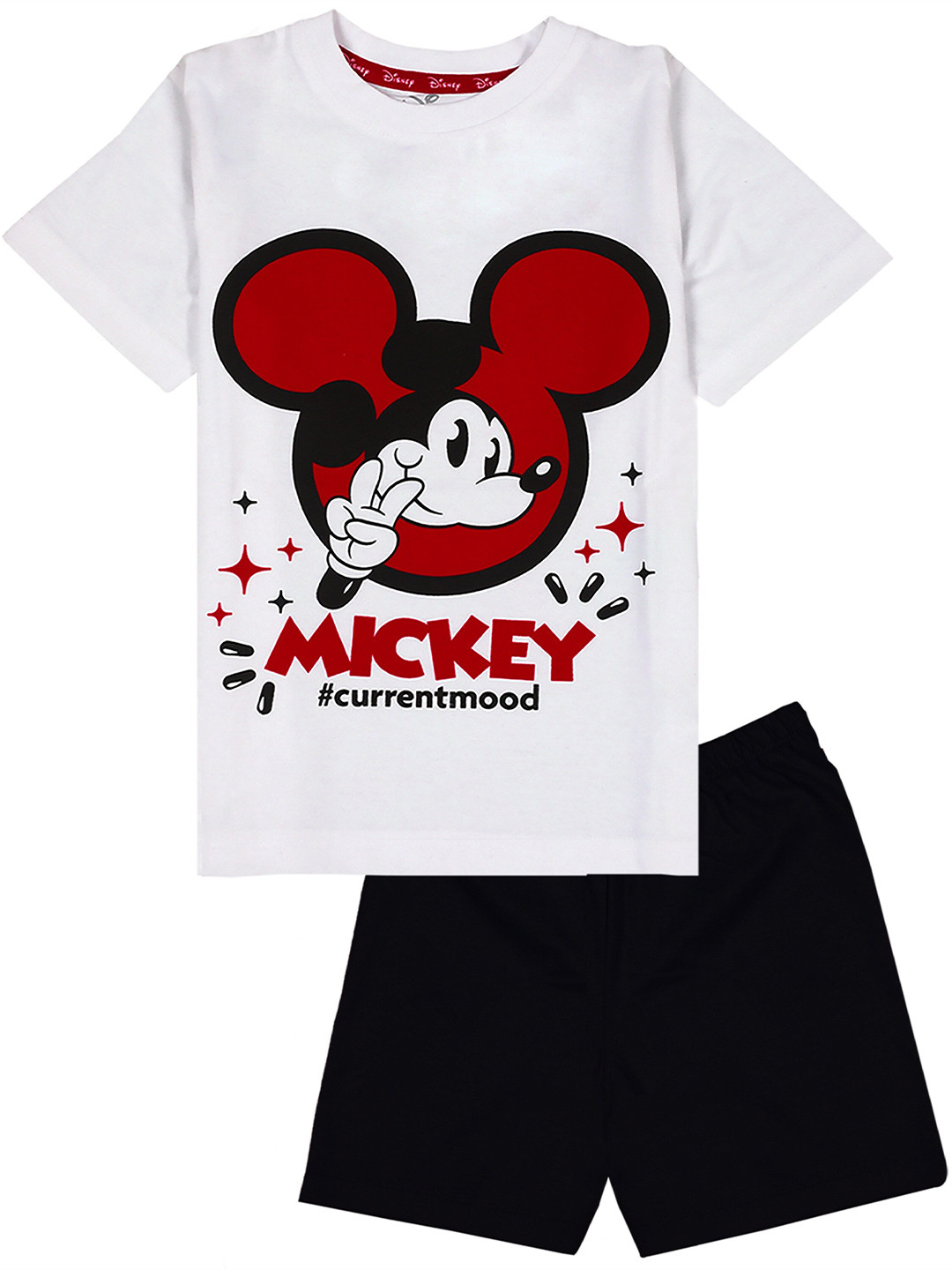 

KINSEY Boys White & Black Mickey Mouse Cotton T-shirt with Shorts