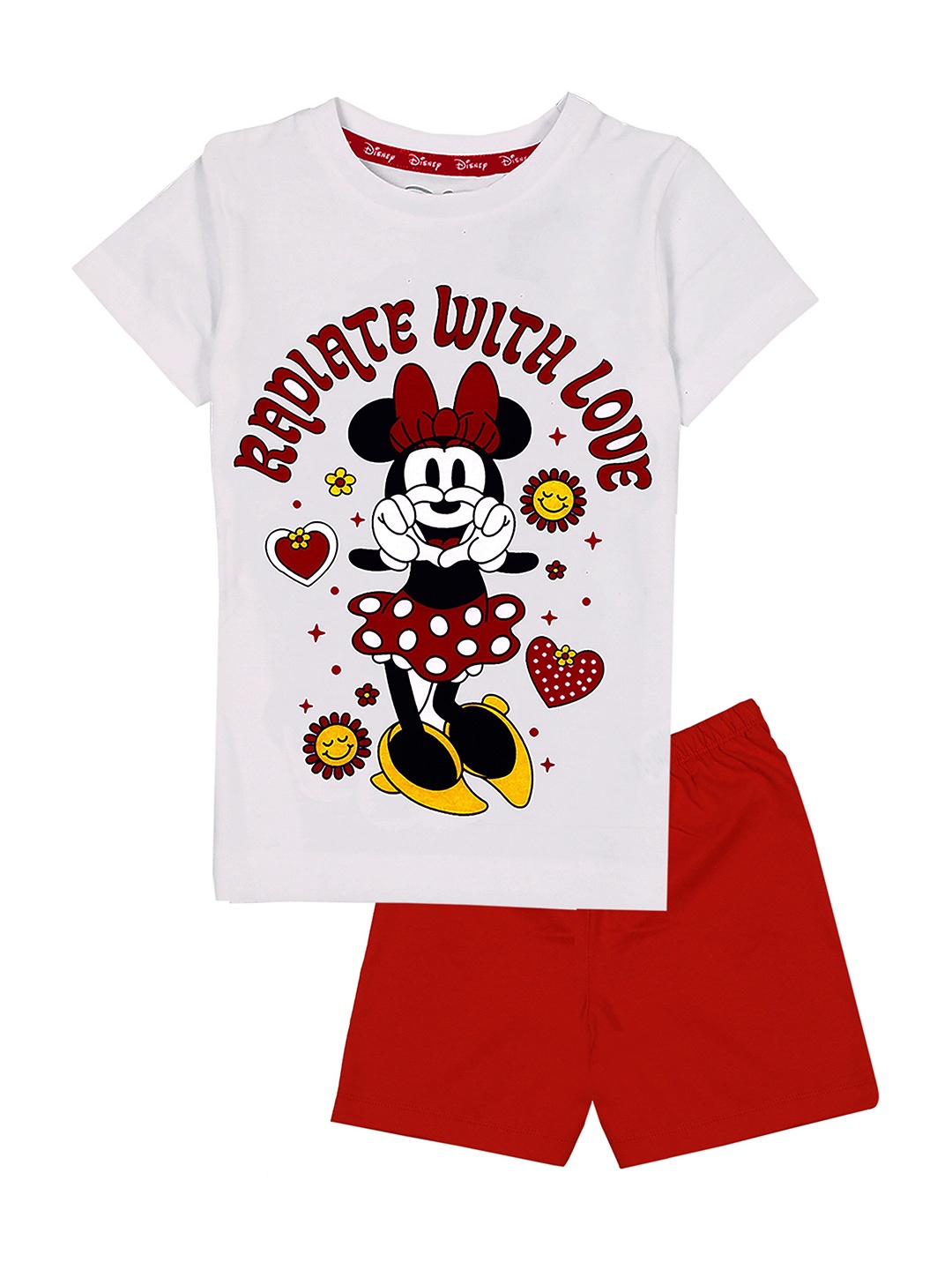 

KINSEY Girls White & Red Minnie Mouse Printed T-shirt with Shorts