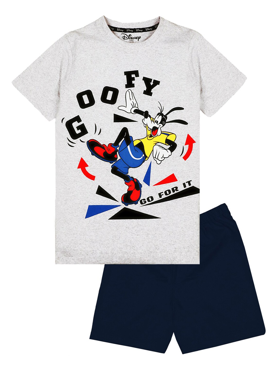 

KINSEY Boys Grey Melange & Navy Blue Goofy T-shirt with Shorts
