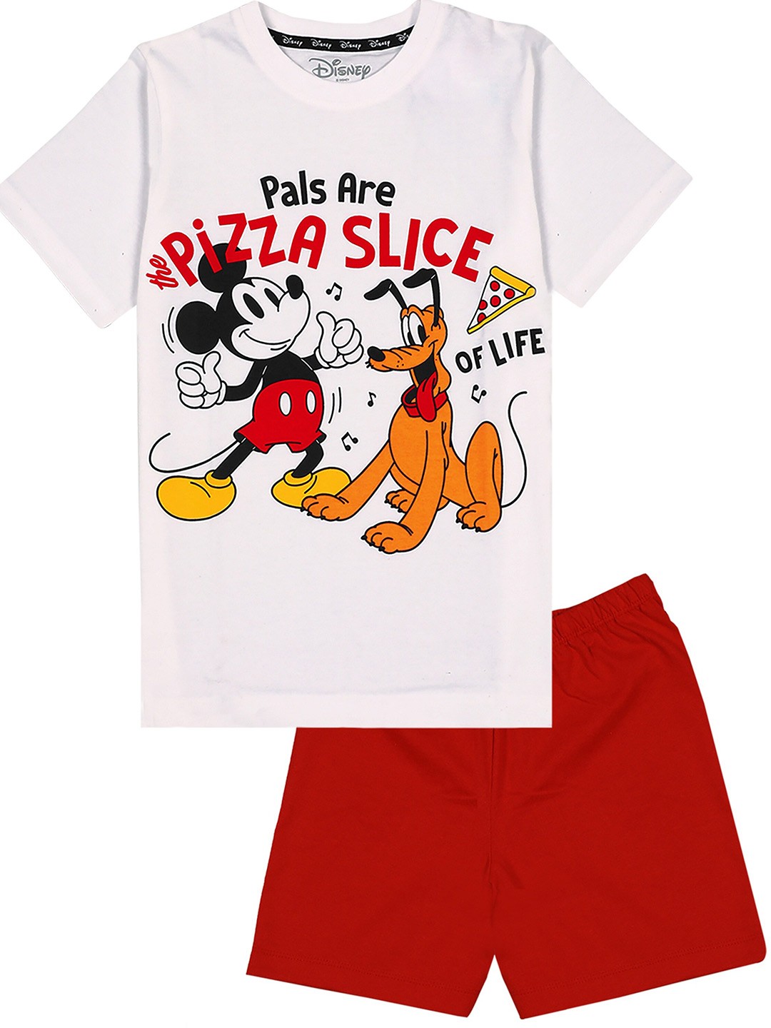 

KINSEY Boys White & Red Mickey & Friends Printed Pure Cotton T-shirt with Shorts