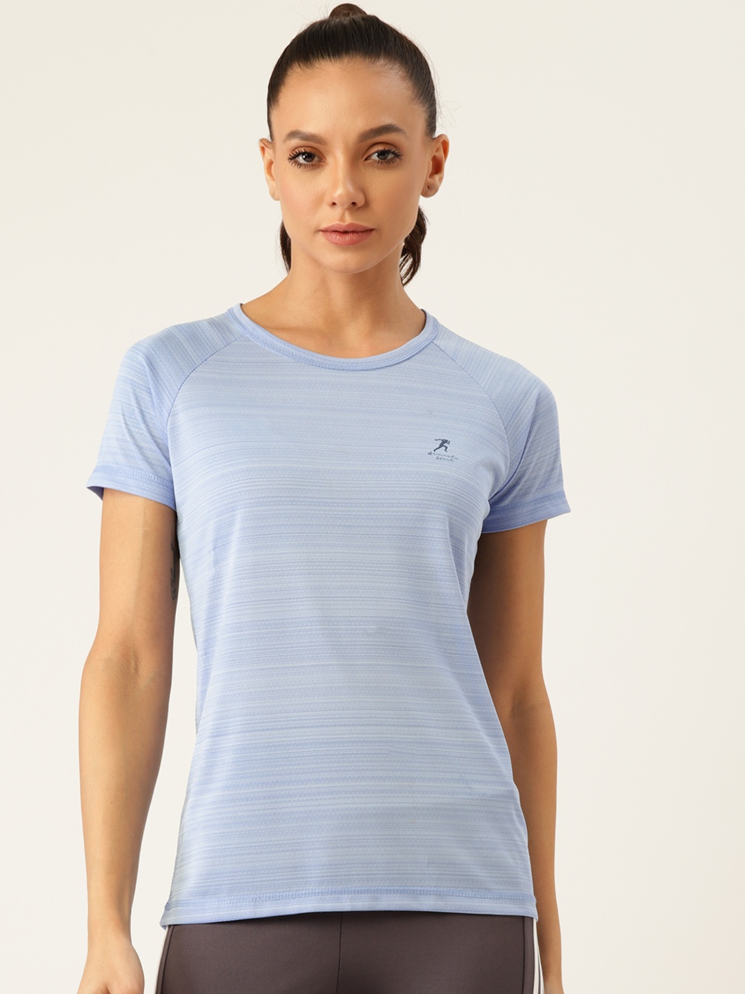 

ARMISTO Women Blue Self Design Sports Dri-FIT Slim Fit Training T-shirt