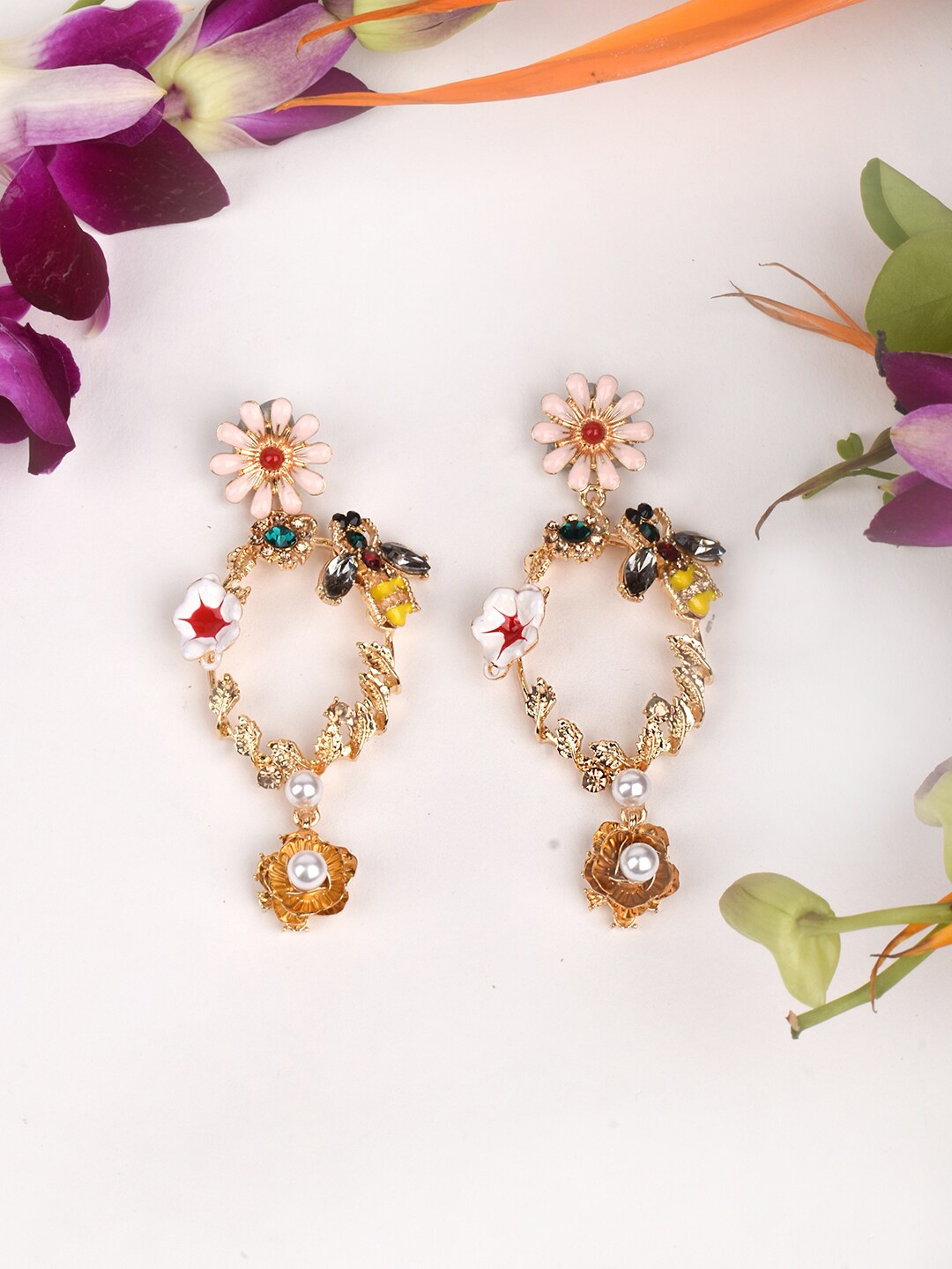 

JOKER & WITCH Multicoloured Contemporary Floral Drop Earrings, Multi