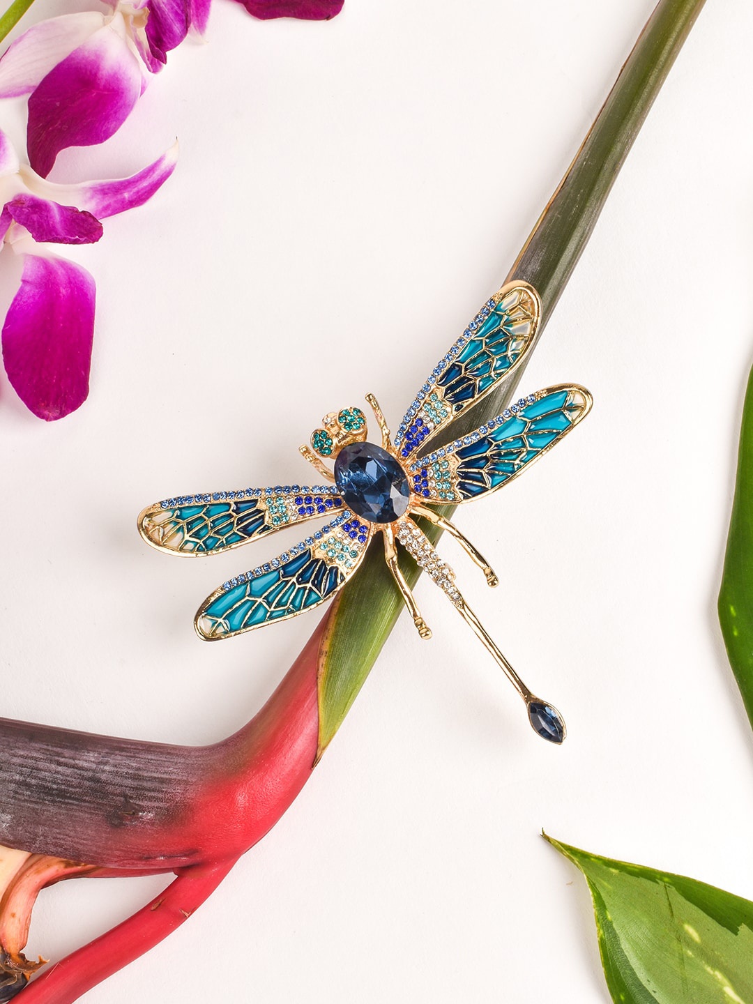 

JOKER & WITCH Gold Toned Blue Rhinestone Brooch, Multi