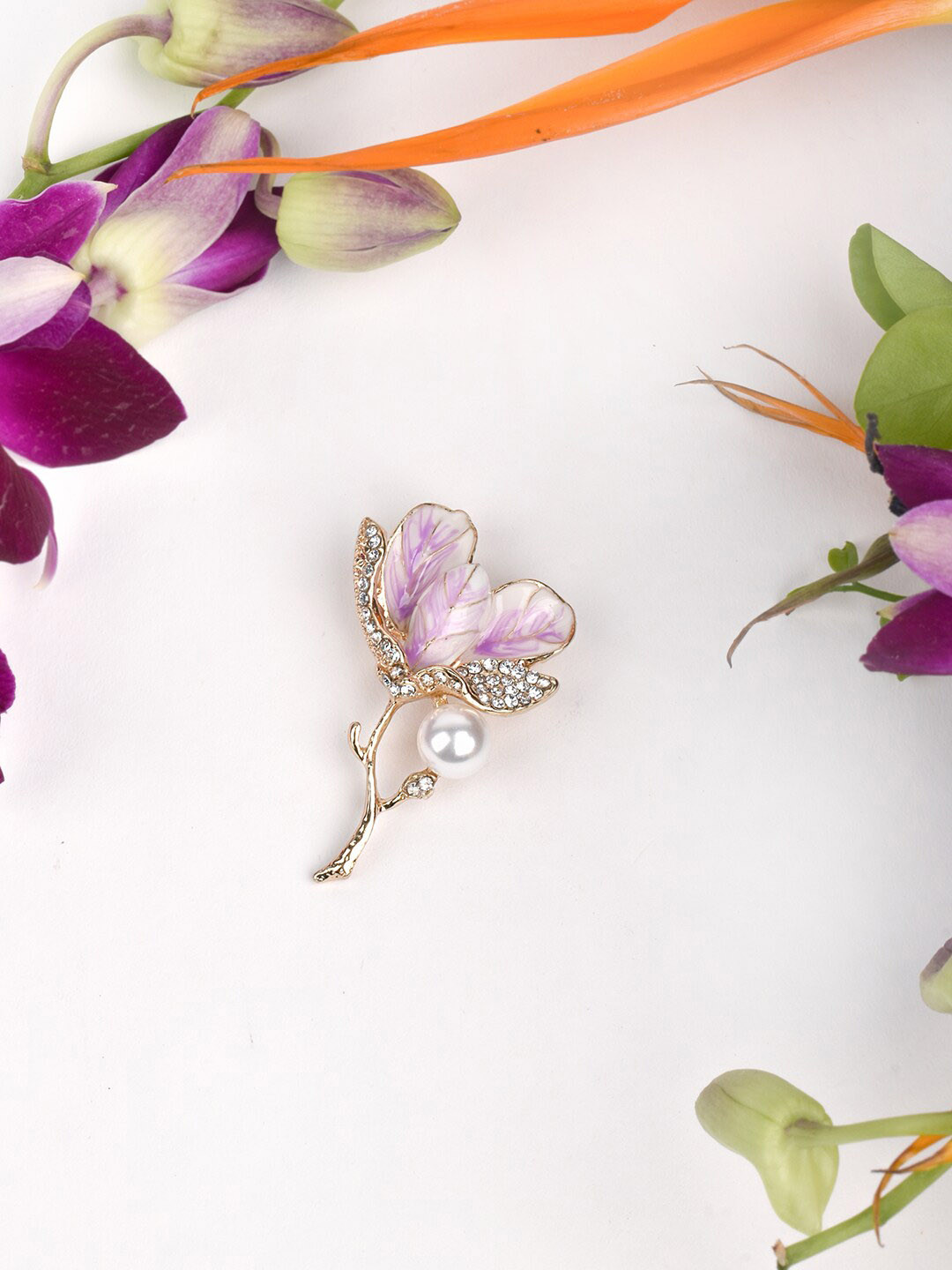 

JOKER & WITCH Gold-Toned & Pink Irie Pink Tulip Brooch