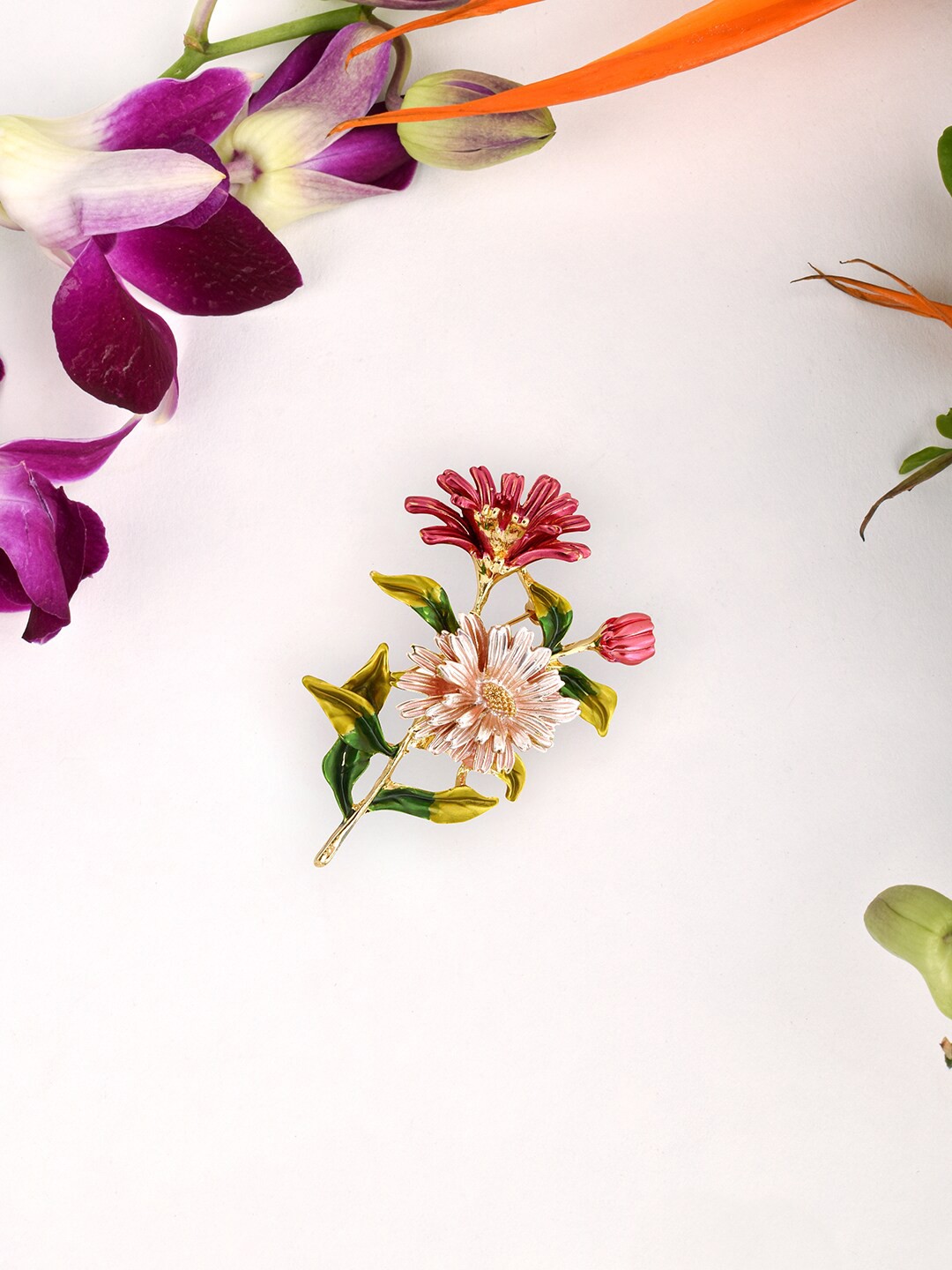 

JOKER & WITCH Women Gold-Toned & Pink Floral Shaped Brooch
