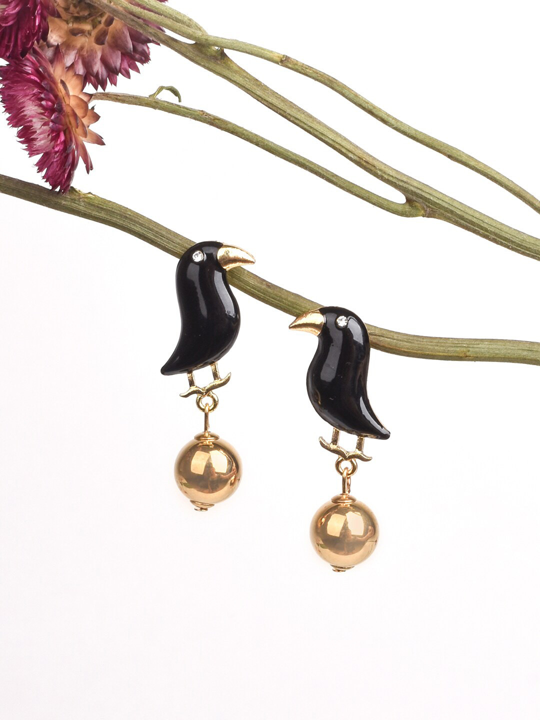 

JOKER & WITCH Black & Gold Contemporary Studs Earrings