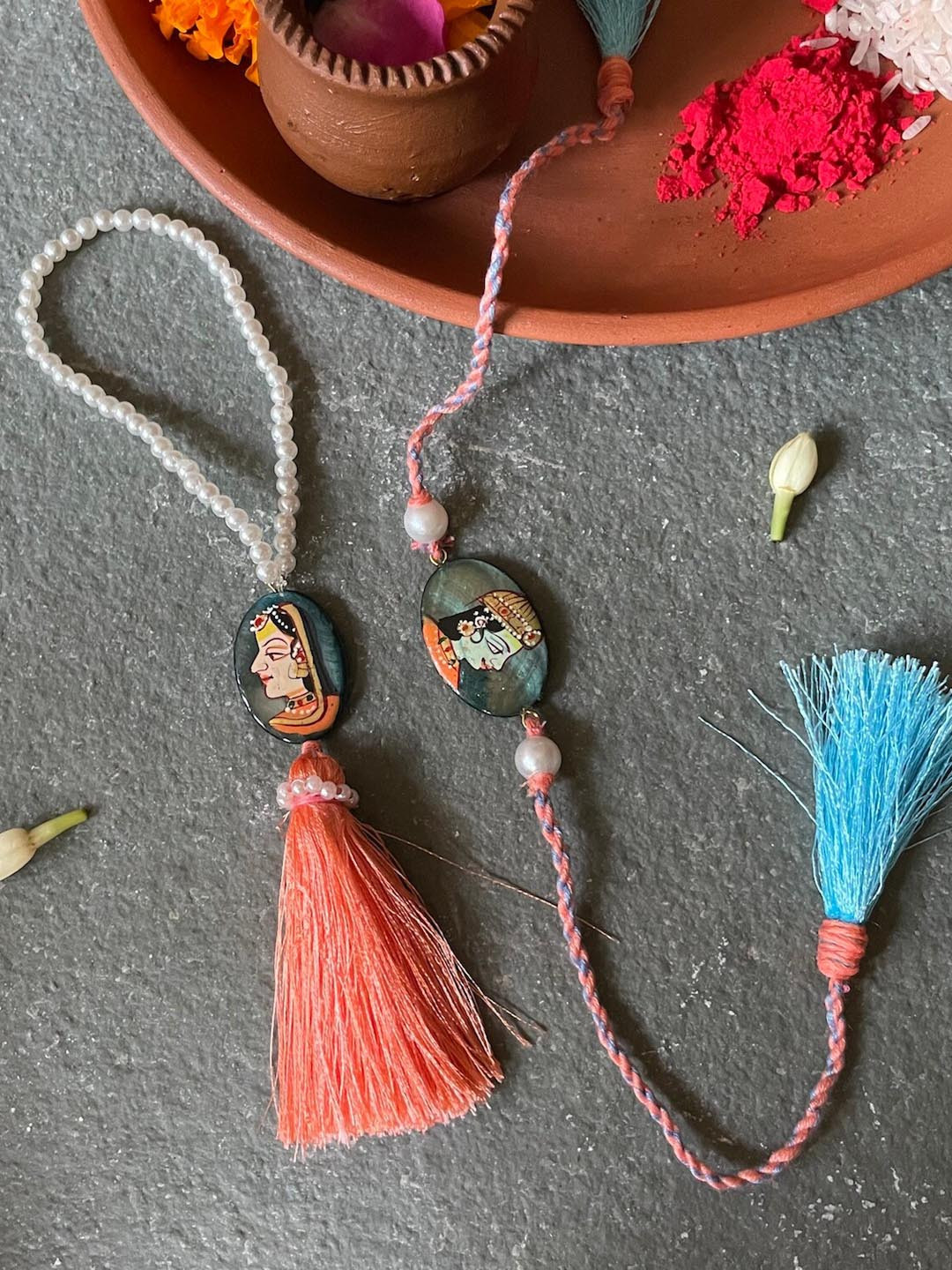 

Mitali Jain Set of 2 Handpainted Rakhi & Lumba, Peach