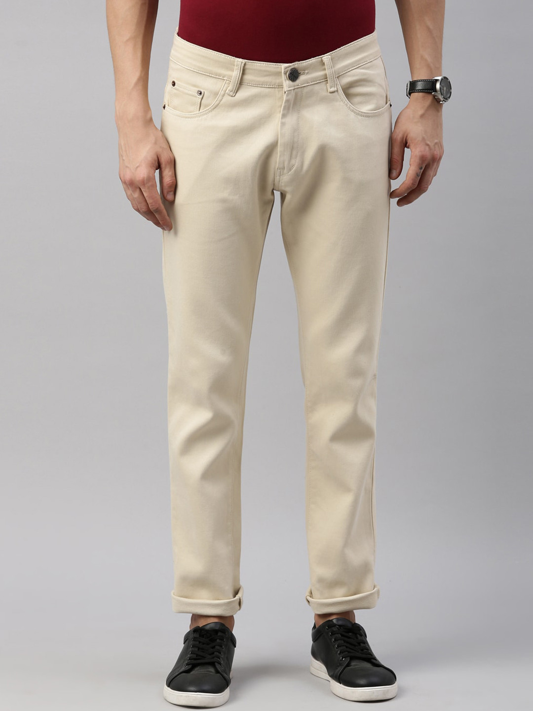 

CINOCCI Men Cream-Coloured Slim Fit Stretchable Jeans