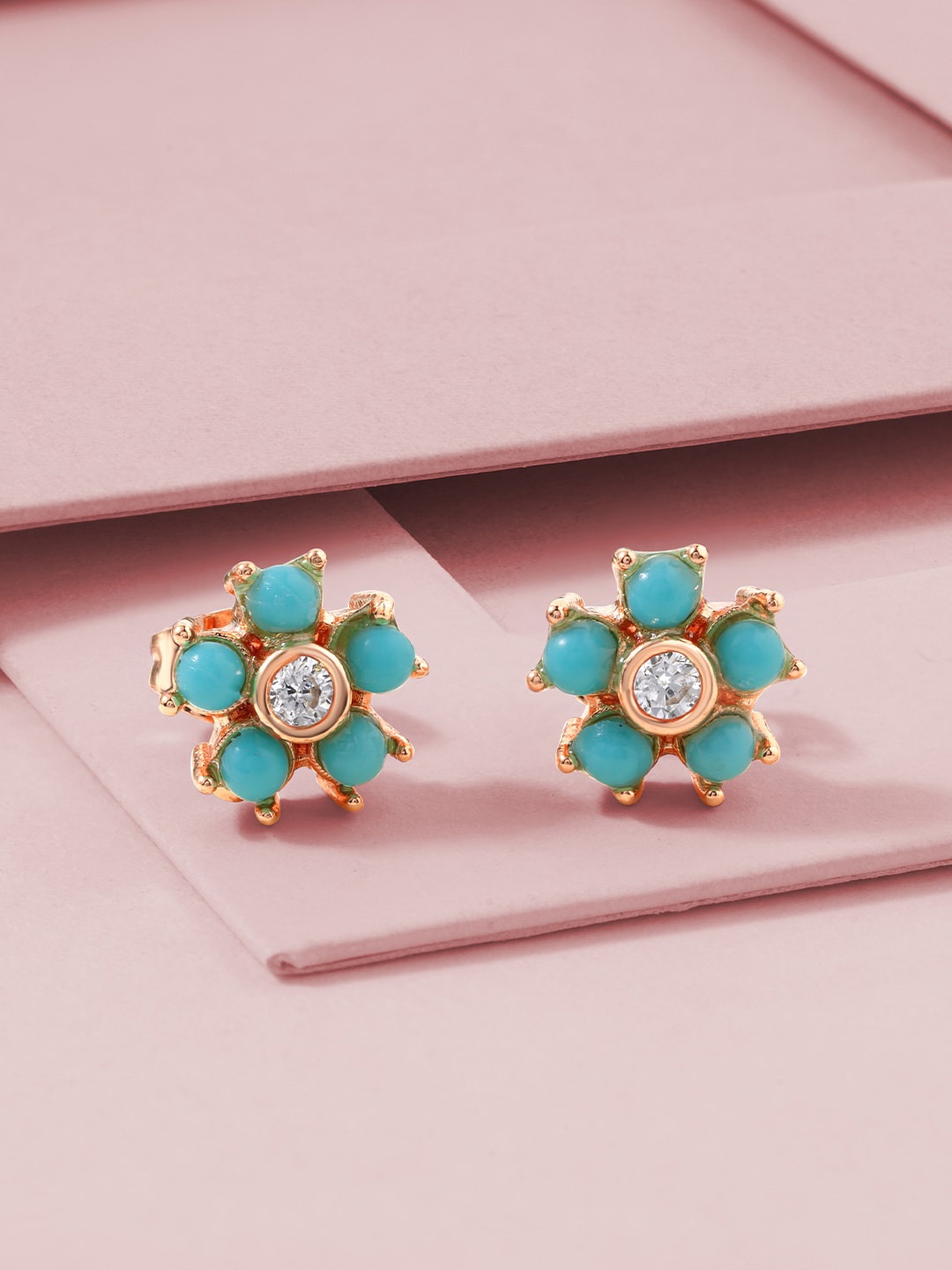 

MINUTIAE Turquoise Blue Floral Studs Earrings