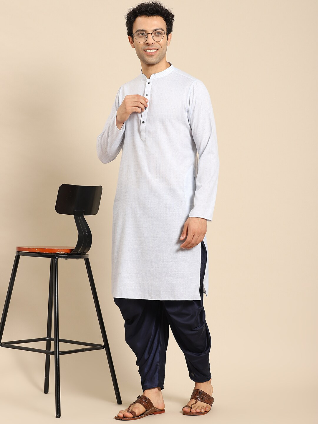 

Amodh by Kisah Men Blue Striped Kurta with Patiala
