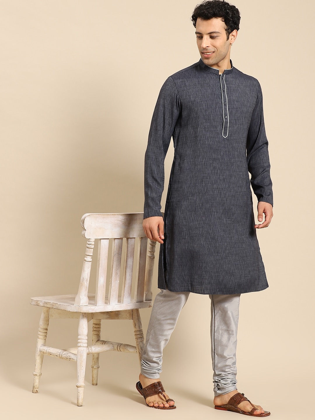 

Amodh by Kisah Men Grey Kurta with Churidar