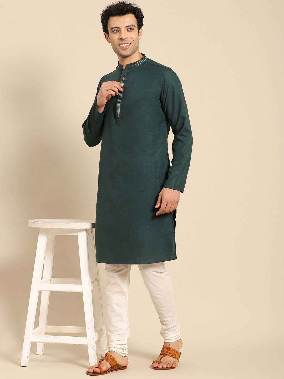 

Amodh by Kisah Men Green Kurta with Churidar