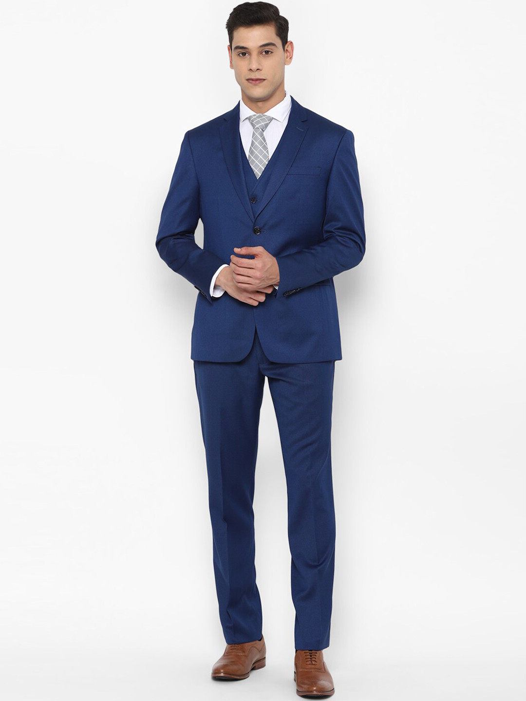 

Allen Solly Men Blue Solid Slim-Fit Single-Breasted Three-Piece Formal Suit