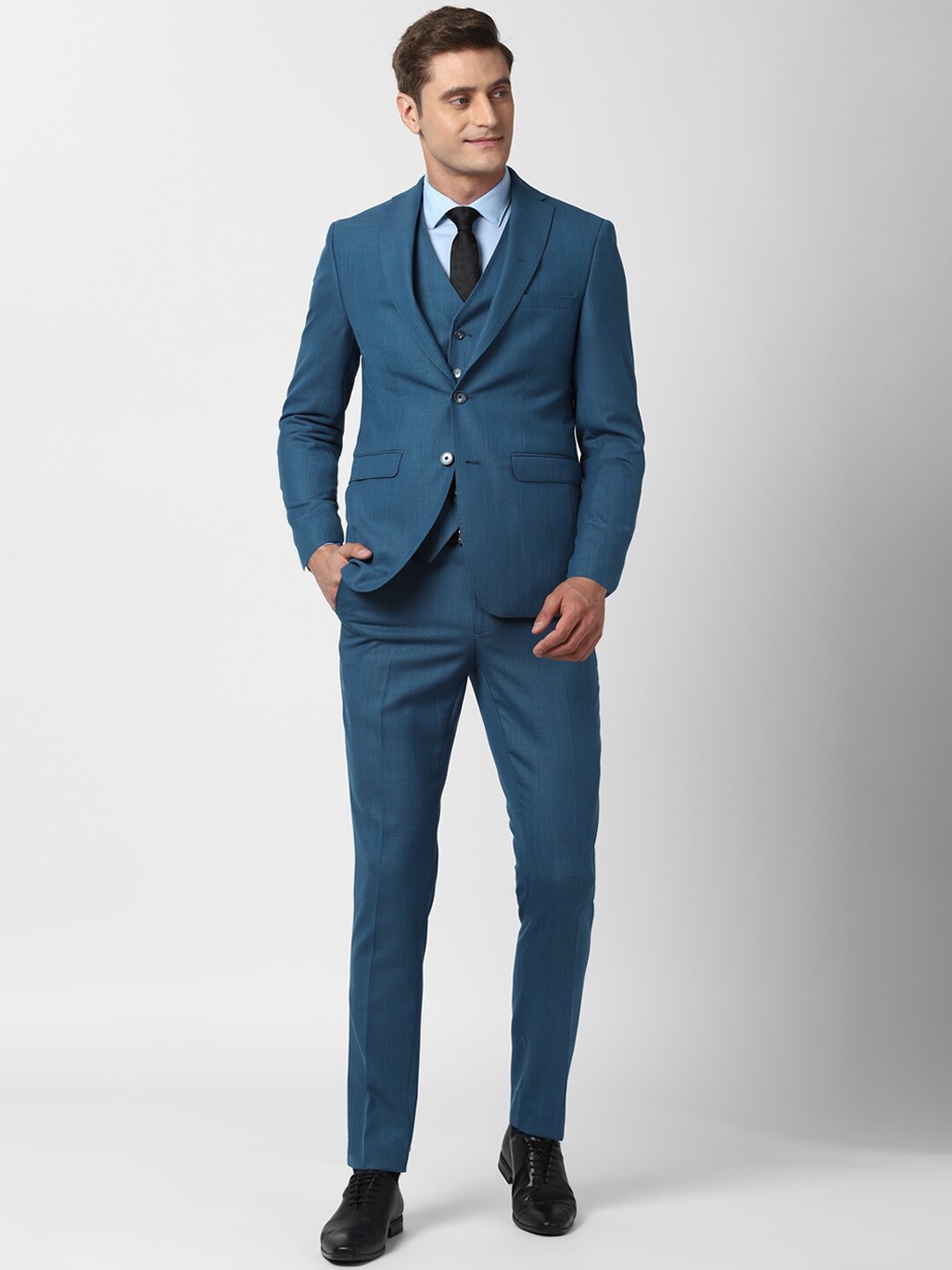 

Peter England Elite Men Blue Self-Design Slim-Fit Single-Breasted Formal Suit