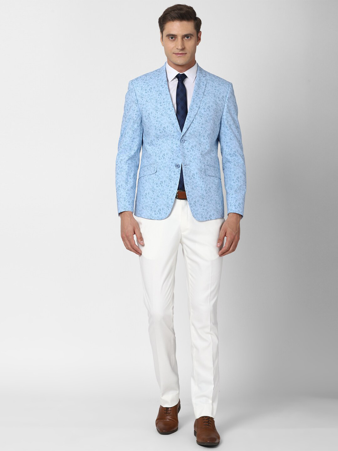 

V Dot Men Blue Printed Single-Breasted Slim-Fit 2-Piece Formal Suit