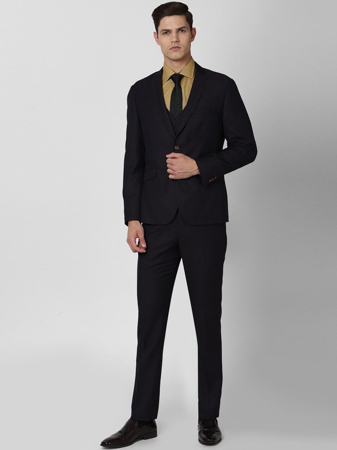 

V Dot Men Black Checked Single-Breasted Slim-Fit 2-Piece Formal Suit