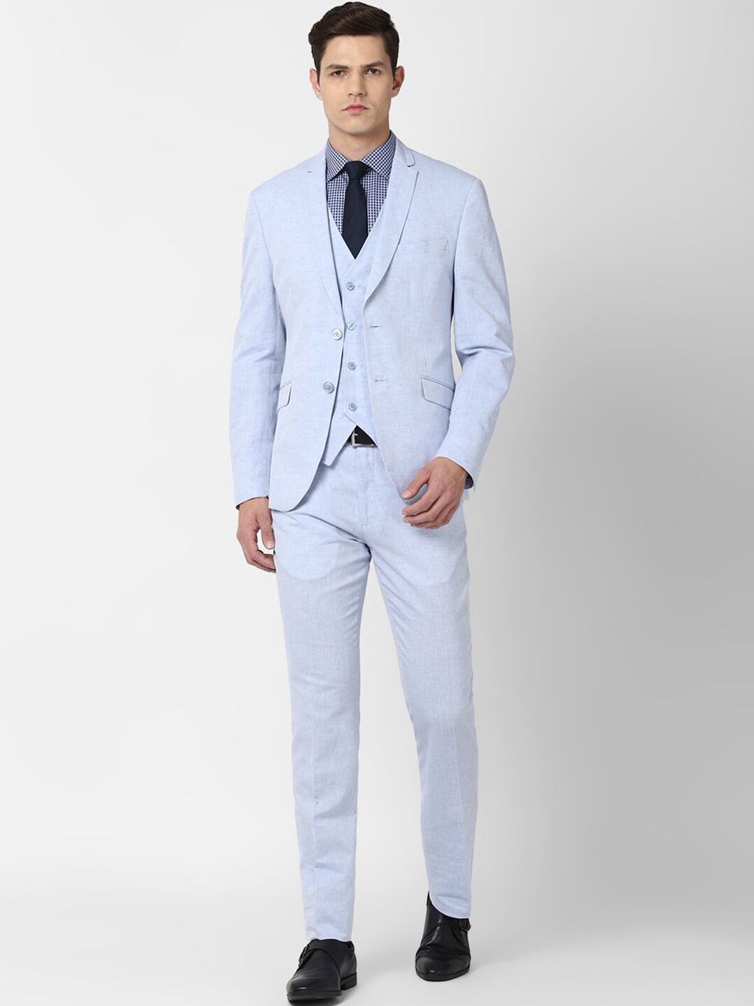 

V Dot Men Blue Solid Single-Breasted Skinny-Fit 3-Piece Formal Suit