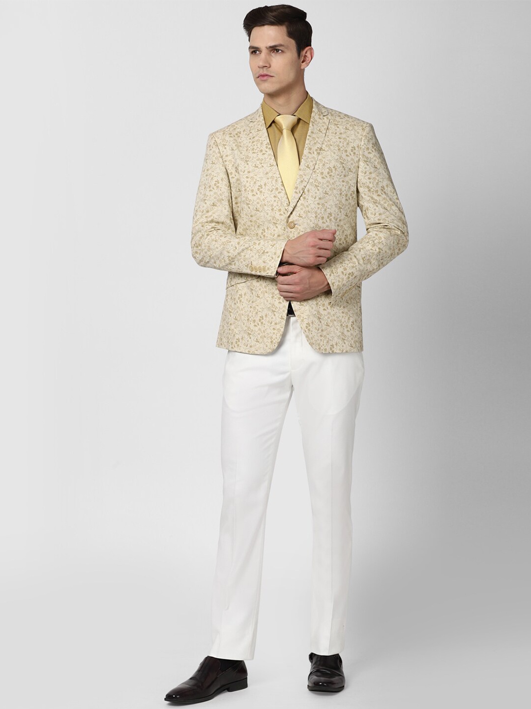 

V Dot Men Beige Single-Breasted Slim Fit 2-Piece Suit