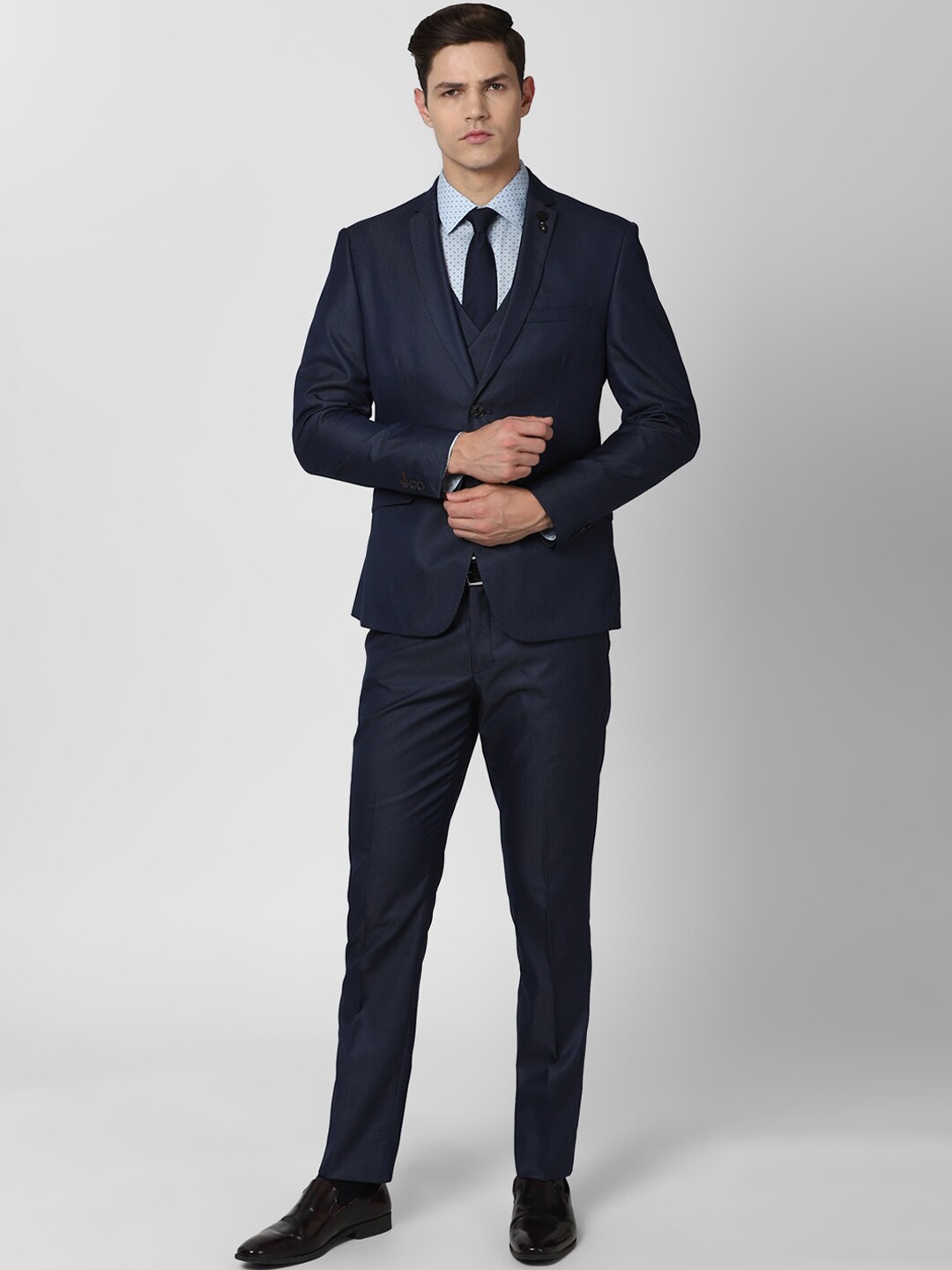 

V Dot Men Navy Blue Solid Single-Breasted 2Piece Formal Suit