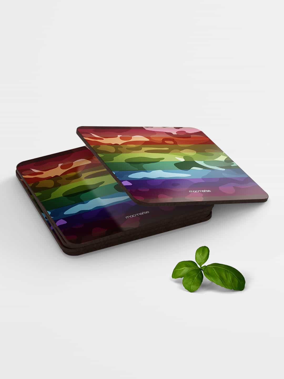 

macmerise Set of 6 Printed Square Coasters, Green