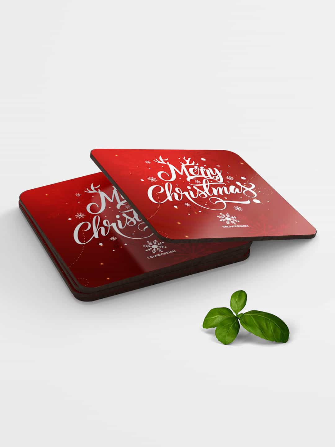 

macmerise Set of 6 Red & White Merry Christmas Printed Coasters, Multi