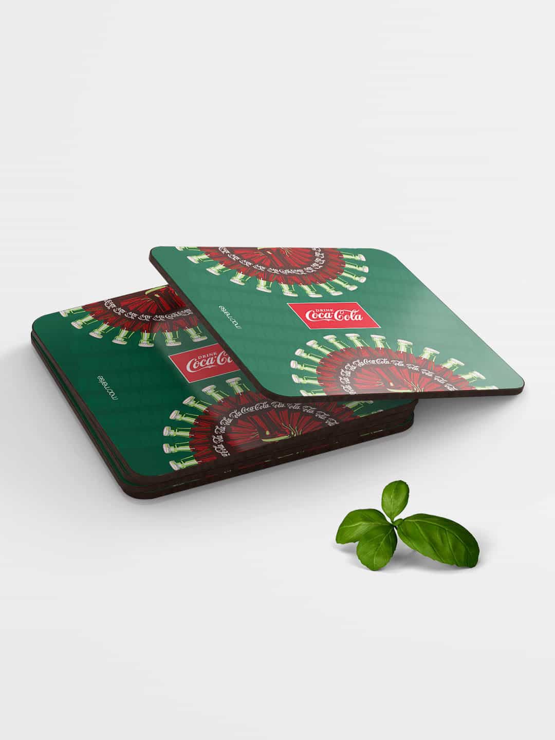 

macmerise Set of 6 Green Red Printed Drink Coke Coasters, Multi