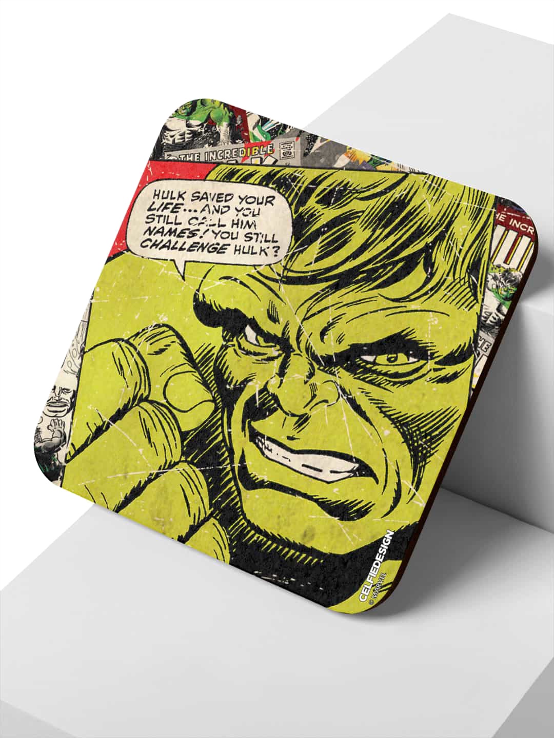 

macmerise Set of 6 Hulk Printed Coasters, Yellow