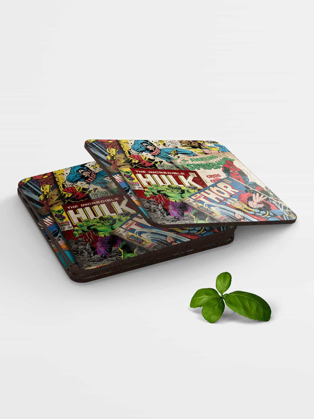 

macmerise Set of 6 Blue Red Printed MDF Marvel Comics Collection Coasters
