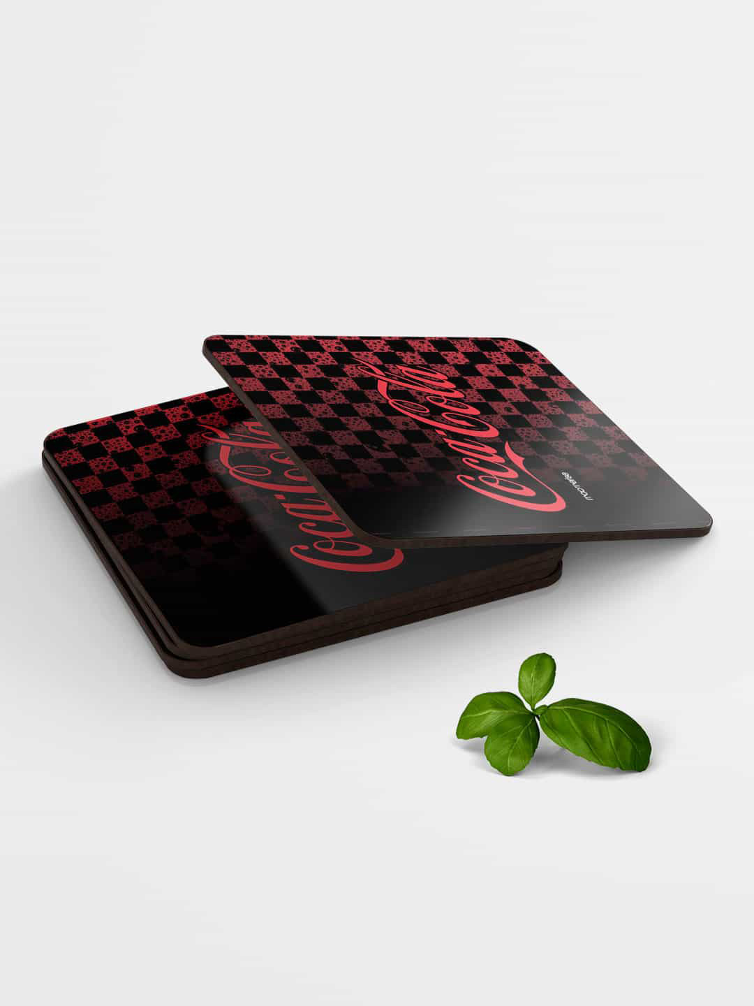 

macmerise Set of 6Black & Red Printed Coaster, Black