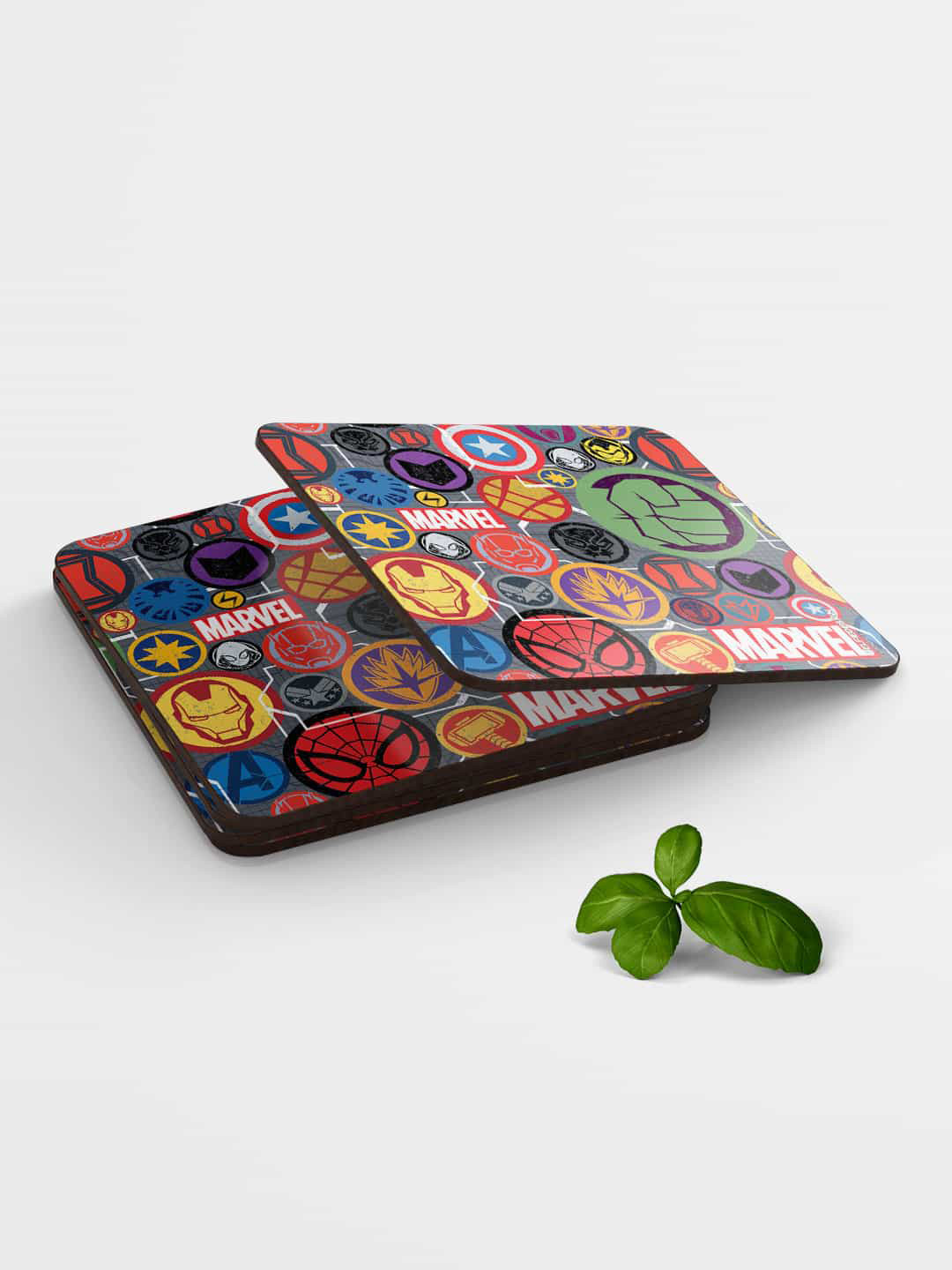 

macmerise Set of 6 Red & Green Printed MDF Marvel Iconic Mashup Coasters, Multi