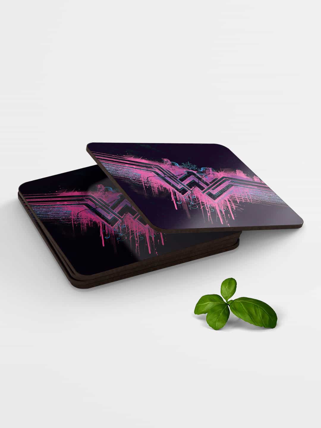 

macmerise Set of 6 Black & Pink Printed MDF Wonder Woman Splatter Coasters