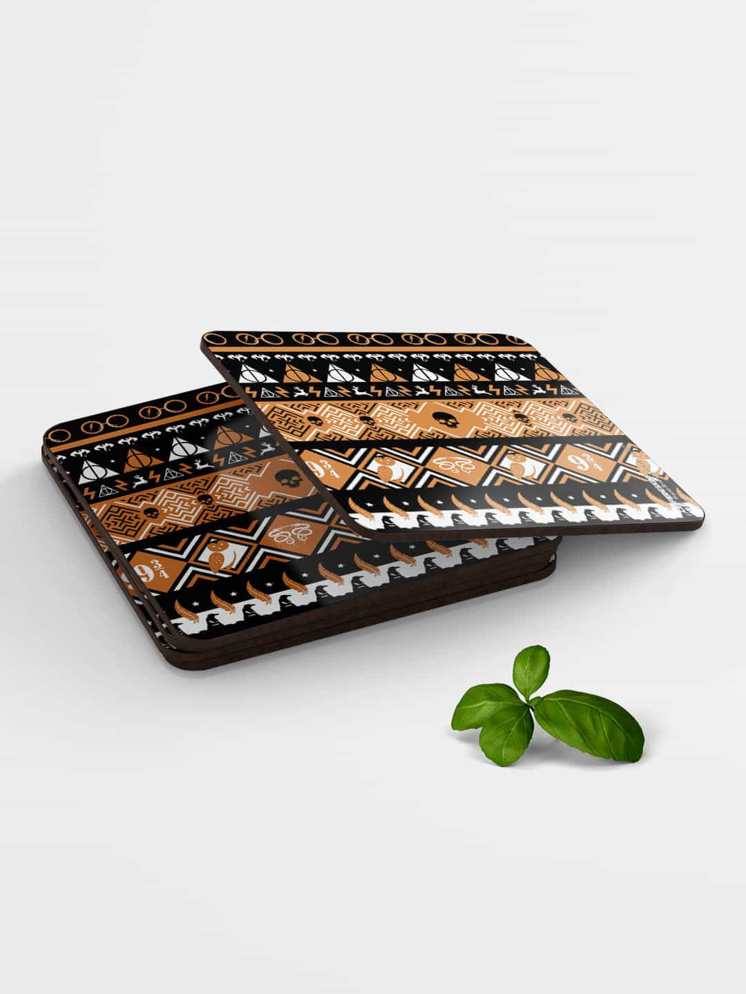 

macmerise Set of 6 Potter Pattern Printed Wooden Coasters, Brown