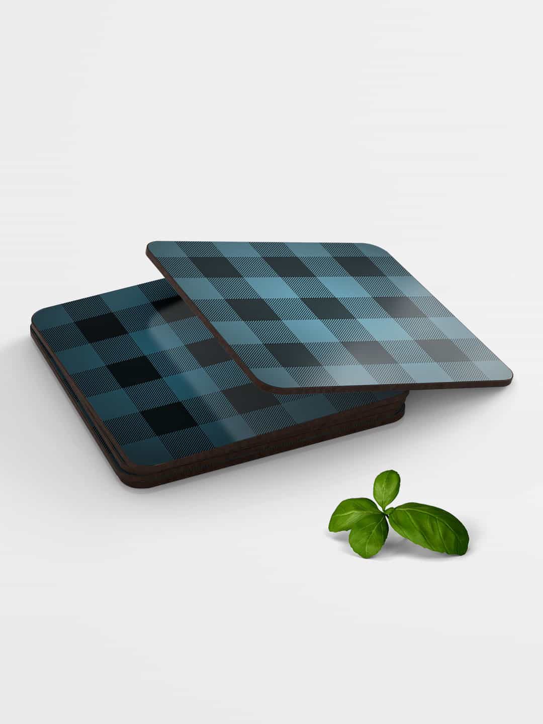 

macmerise Set of 6 Blue & Black Checked MDF Checkmate Coasters