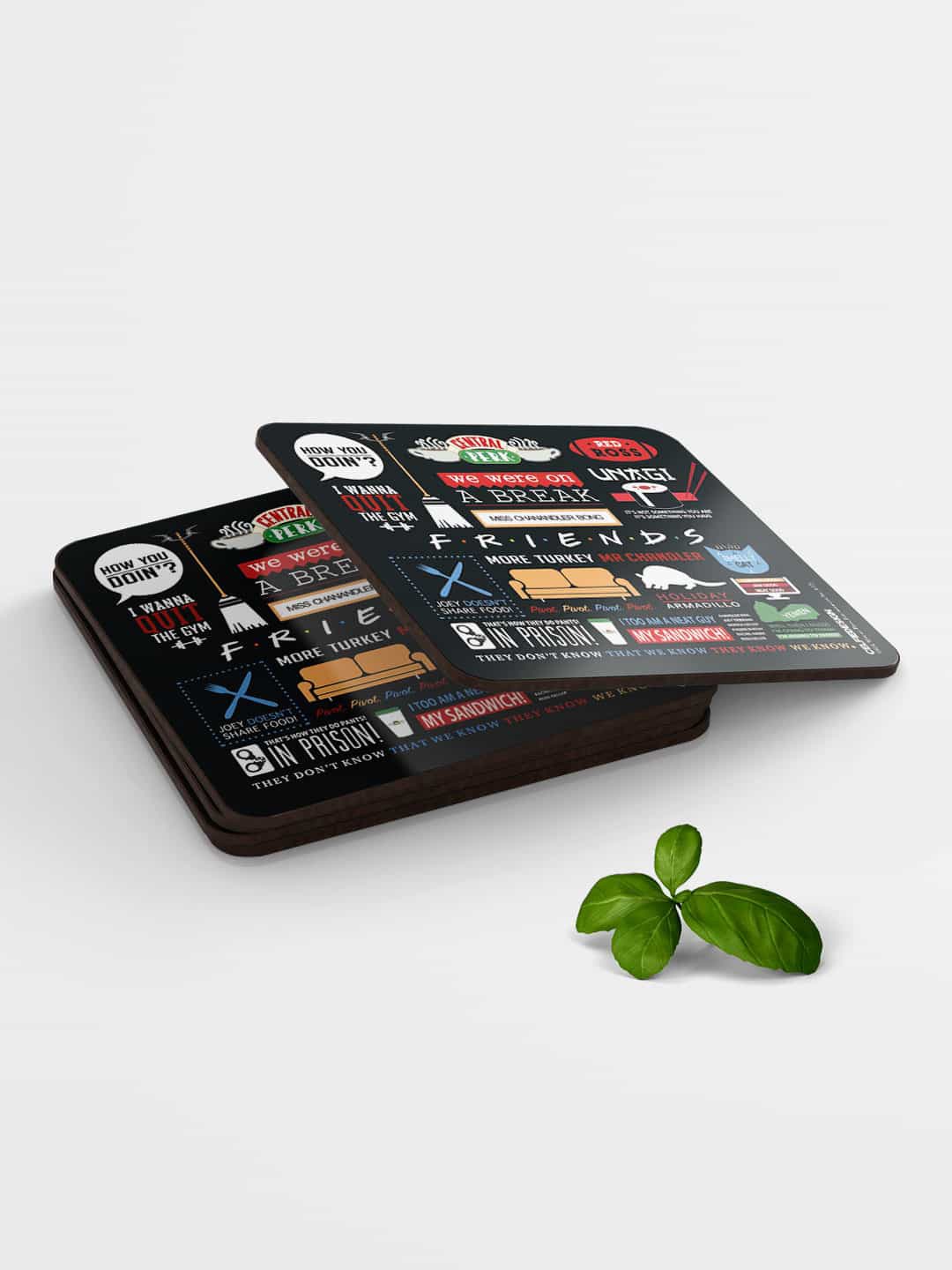 

macmerise Set of 6 Multicolored Friends Infographic Square Coasters, Multi