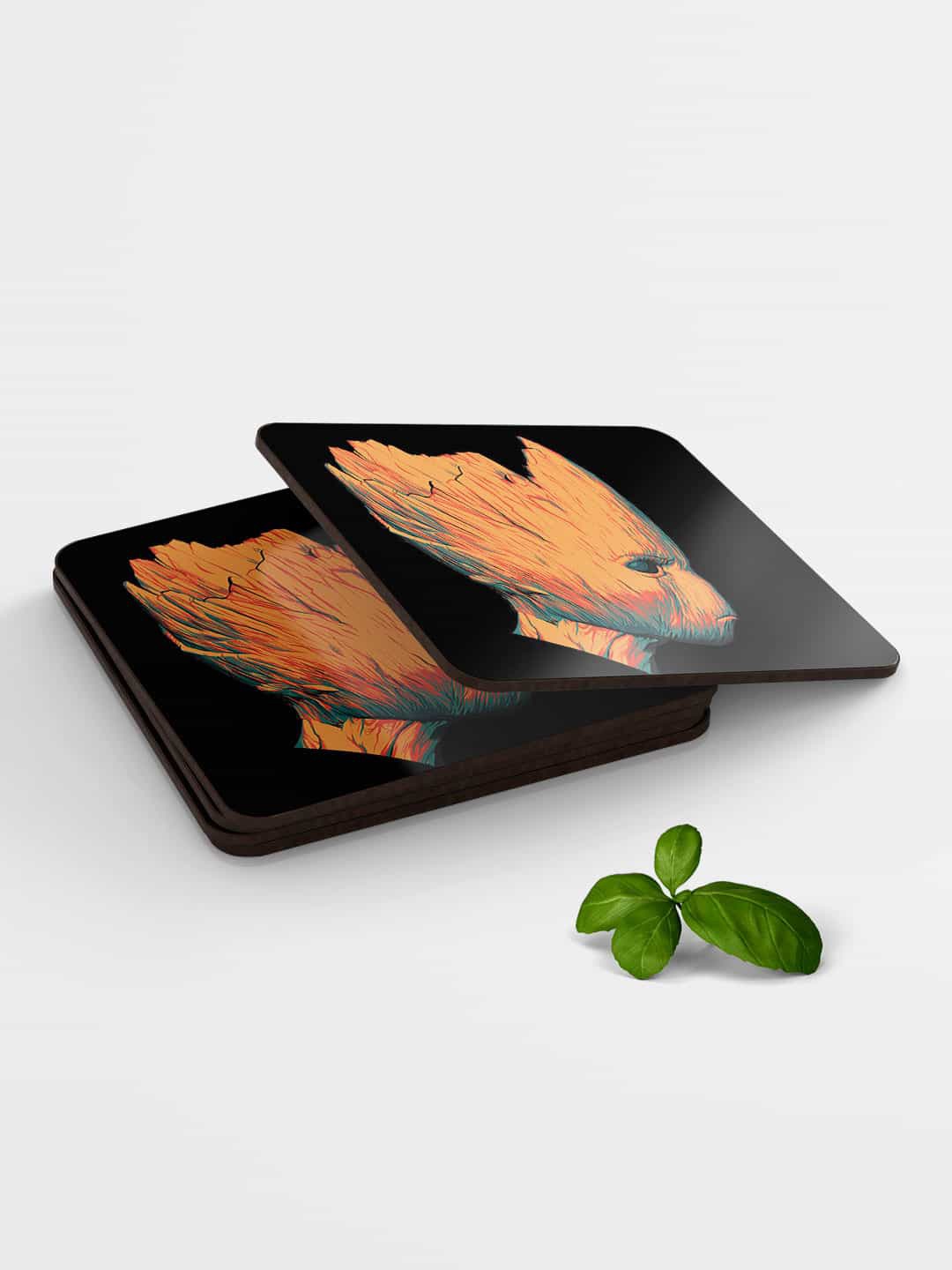 

macmerise Set of 6 Black & Brown Illuminated Groot Printed Square Coasters