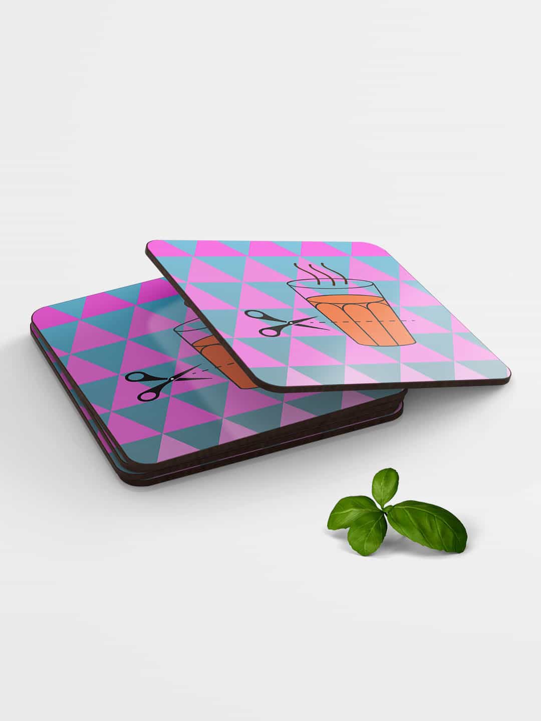 

macmerise Set of 6 Pink Orange Printed Wooden Coasters