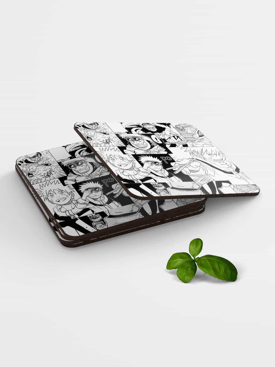 

macmerise Set of 6 Black & White Printed MDF Naruto Collage Coasters