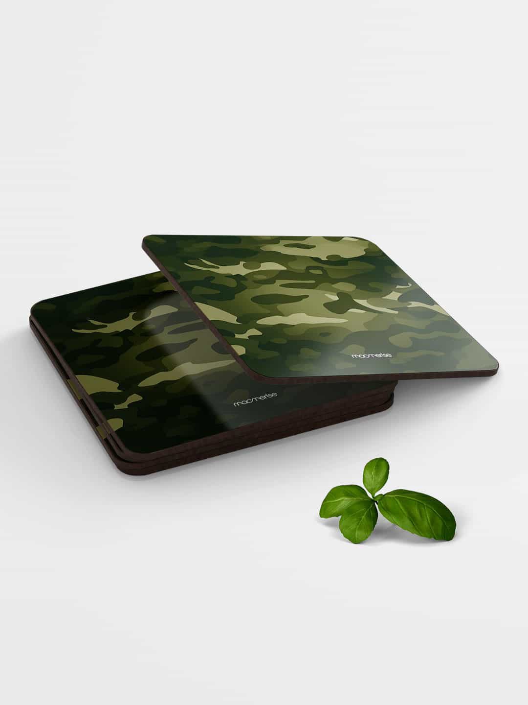 

macmerise Set of 6 Printed Camo Coasters, Green