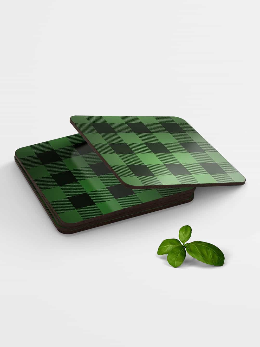 

macmerise Set of 6 Green & Black Checked Coasters