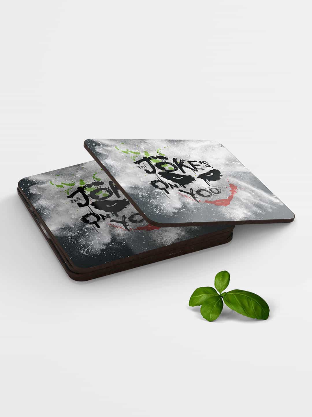 

macmerise Set of 6 The Jokes On You Printed Square Coasters, Grey