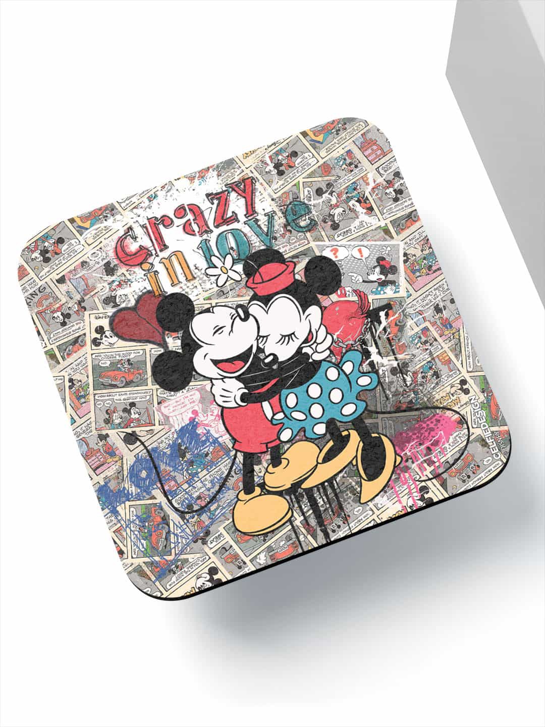 

macmerise Set of 6 Black Red Printed MDF Crazy in love Coasters, Multi