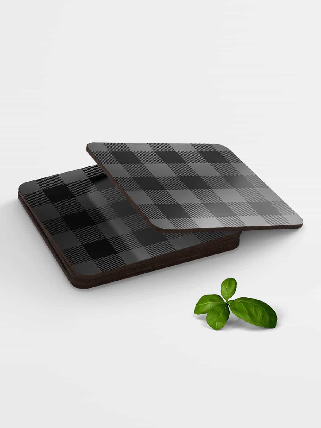 

macmerise Set of 6 Black Checked MDF Checkmate Coasters