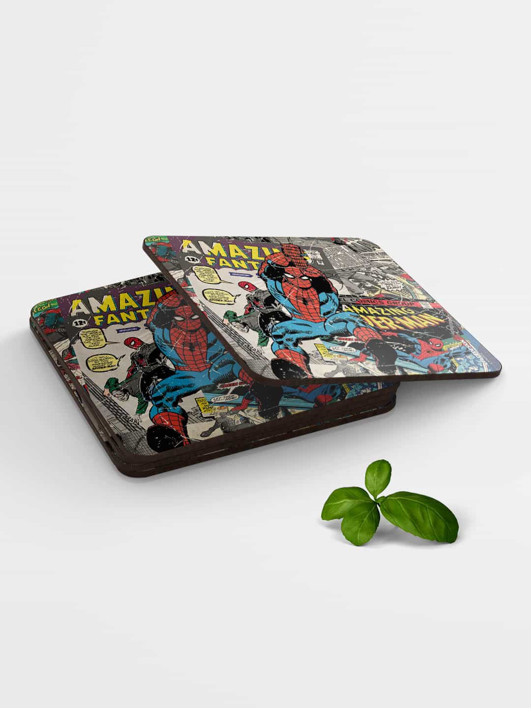 

macmerise Set of 6 Blue Red Printed MDF Comic Spidey Coasters, Multi