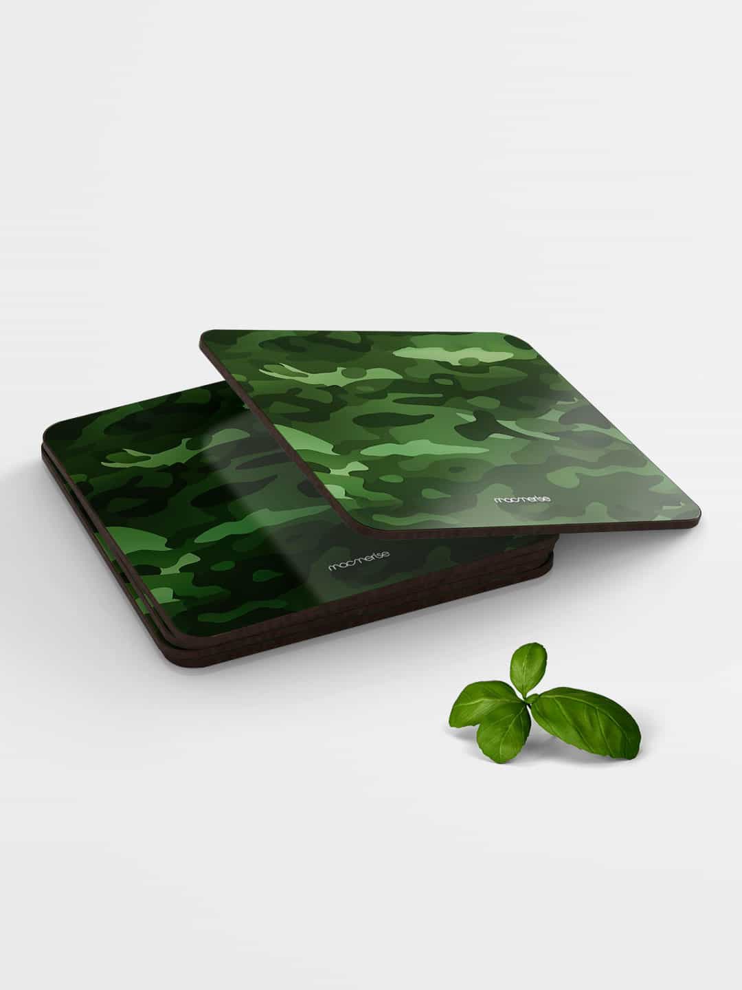 

macmerise Set of 6 MDF Camouflage Printed Coasters, Green