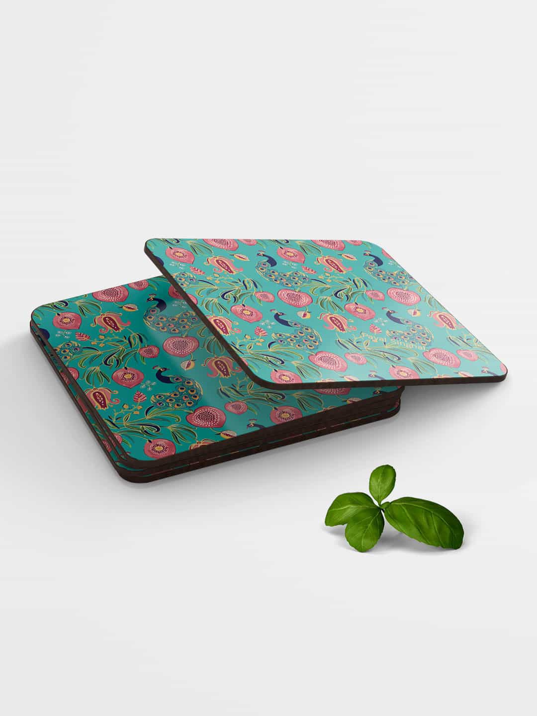 

macmerise Set of 6 Teal Pink Payal Singhal Anaar and Mor Printed Coasters