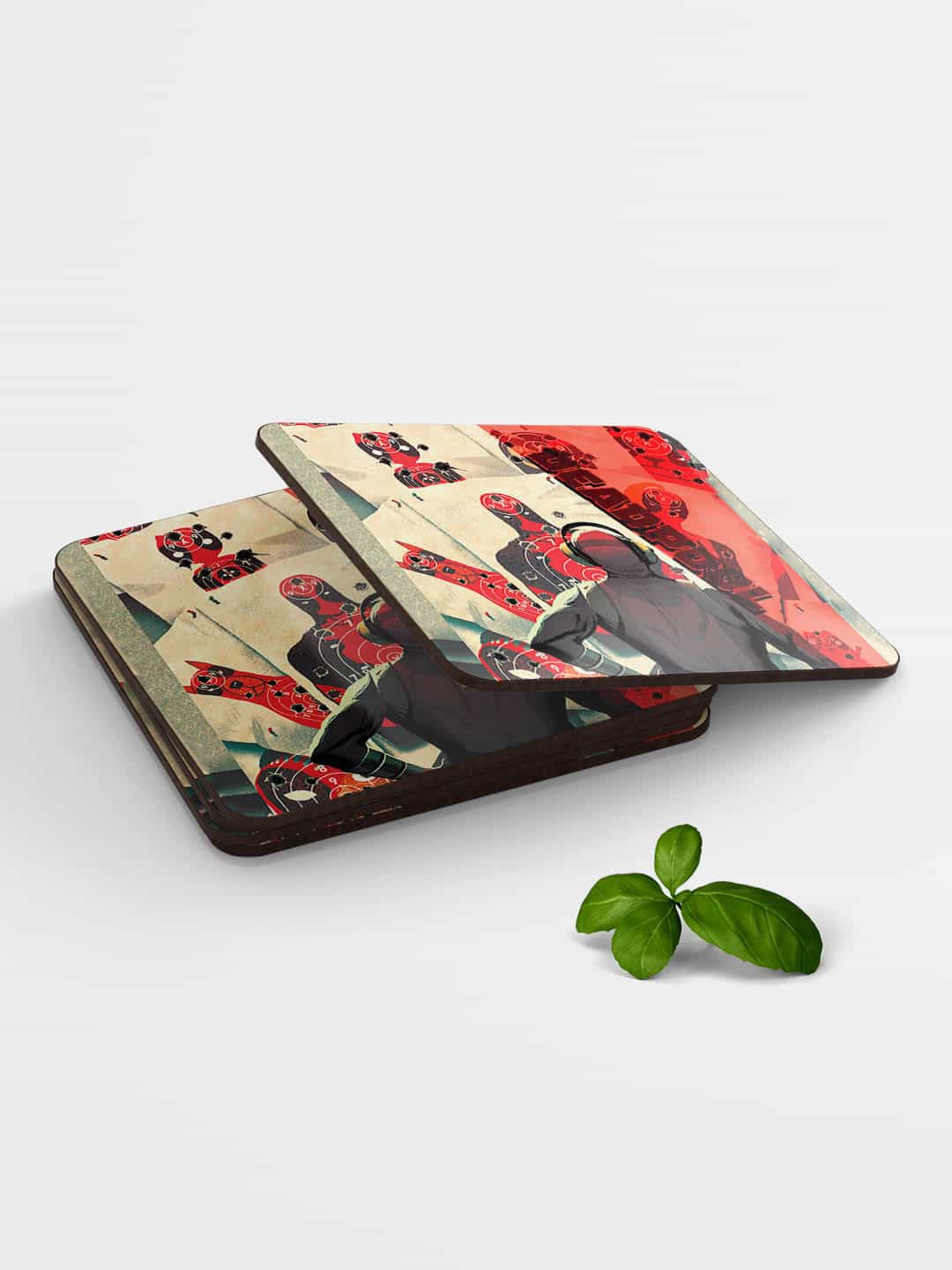 

macmerise Set of 6 Black & Red Printed MDF Target Deadpool Coasters