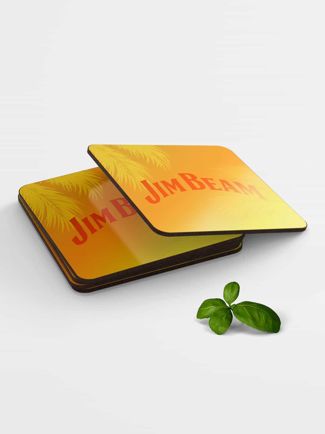 

macmerise Set of 6 Yellow & Orange Jim Beam Printed Wooden Coasters