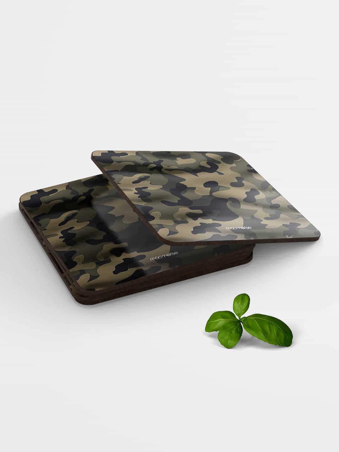 

macmerise Set of 6 Olive-Green Printed MDF Camo Sand Grullo Coasters